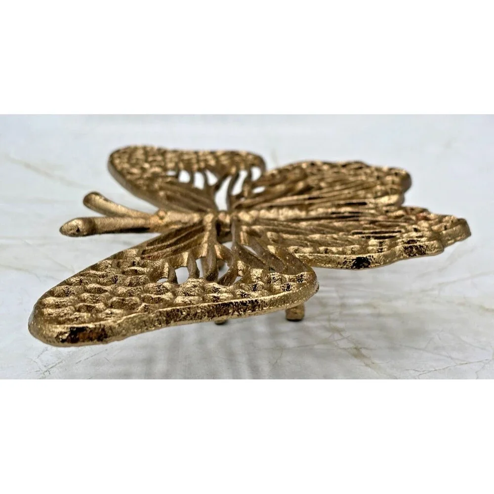 Aluminum Metal Filligree Butterfly Trivet Champagne Gold Tone Hot Plate‎ NEW!
